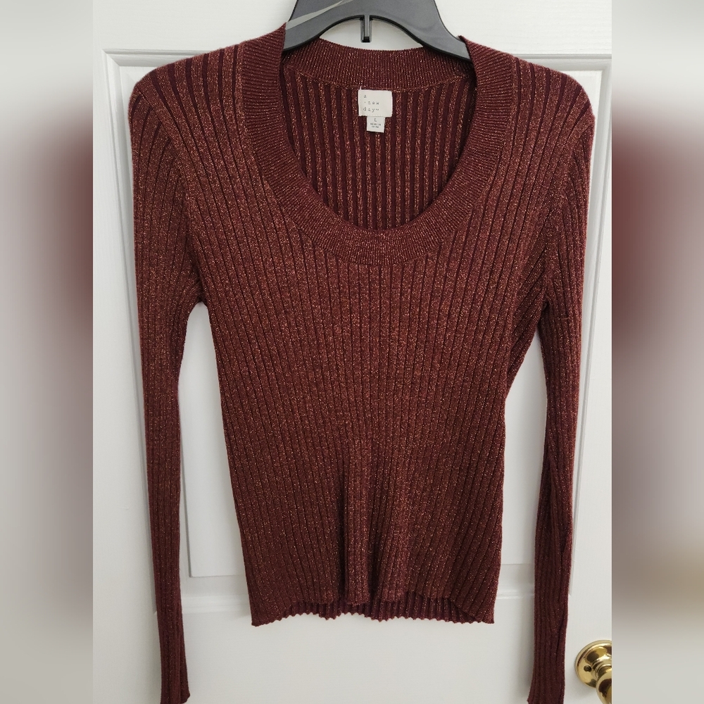 a new day Brown & Gold Slim Fit Scoop Neck Sweater